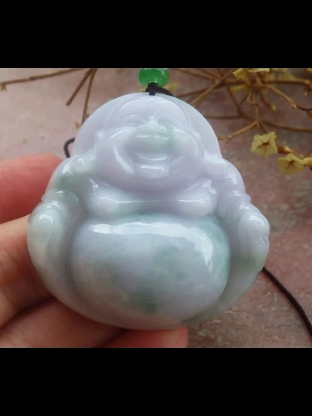 Lavender Green Jade jadeite Laughing Buddha Pendant Necklace certificate